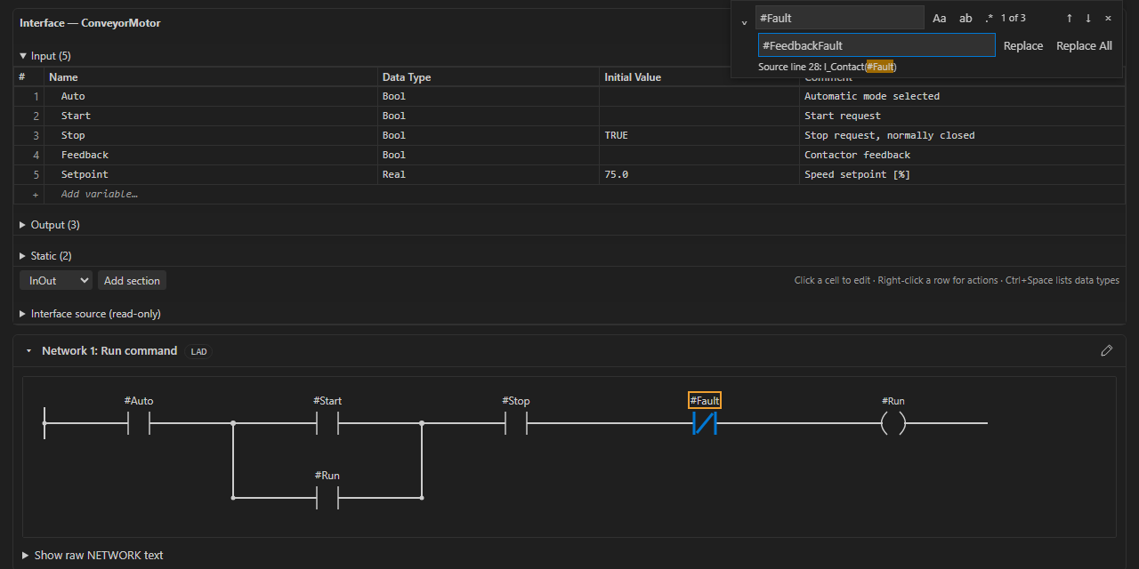 Find and replace with matches highlighted in a LAD network